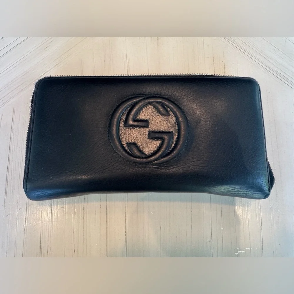 🛍️HP🛍️AUTHENTIC GUCCI👜 Soho Pebbled Leather Zip Around Long Wallet (Black) - Picture 2 of 15